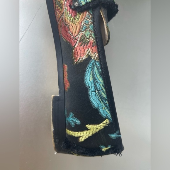 ZARA BASIC Black Orange Green Blue Floral Brocade fabric Fringe Loafers 41 - Picture 6 of 8